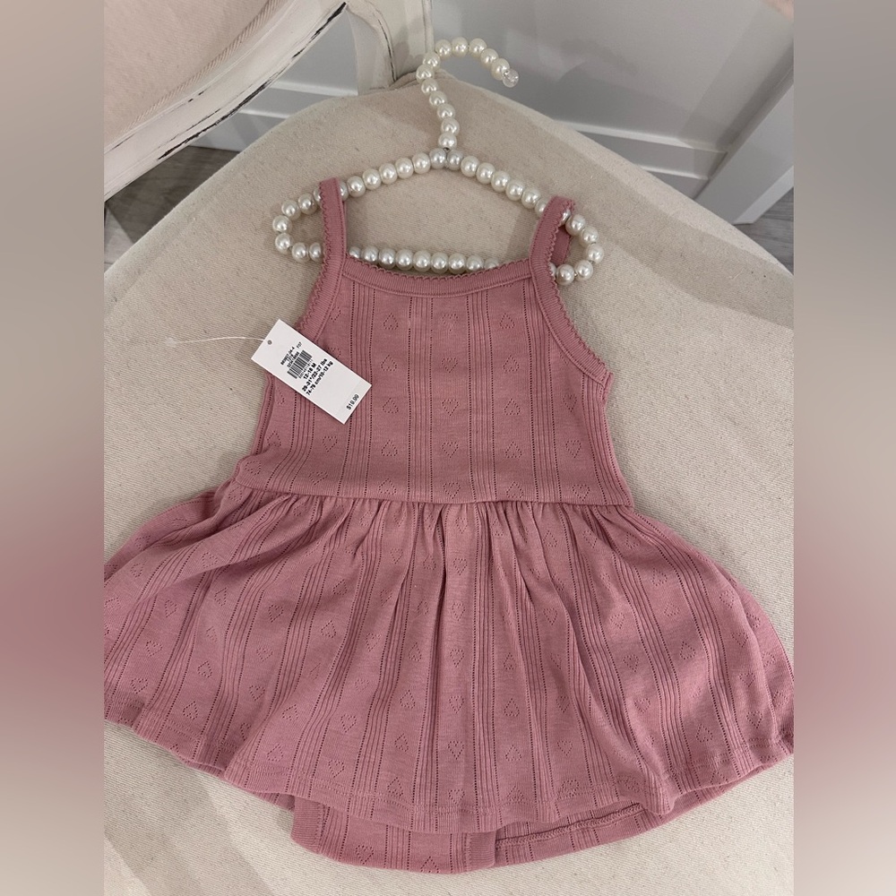 🤍 18~24 Mth Dusty Rose Pointelle Knit Baby Dress with Bow NWT - Picture 2 of 5